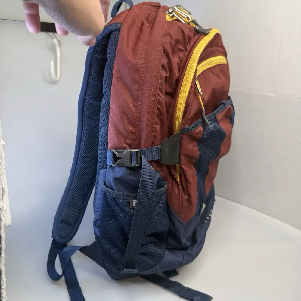 The North Face Recon Backpack Laptop Outdoor Hiking Burgundy Yellow GUC